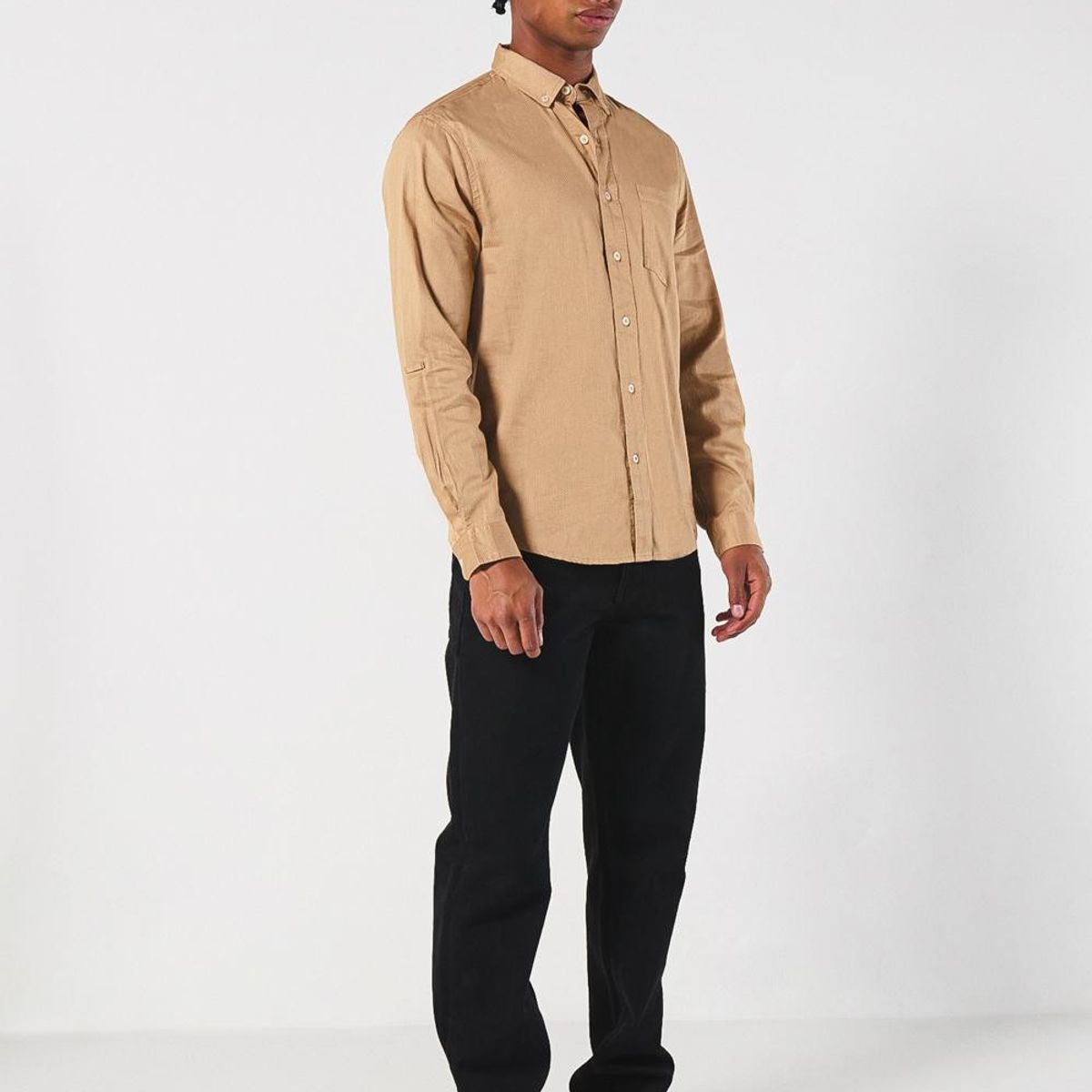 KOAJ - KOAJ Camisa kaki con cuello button down y diseños en mini p Hombre