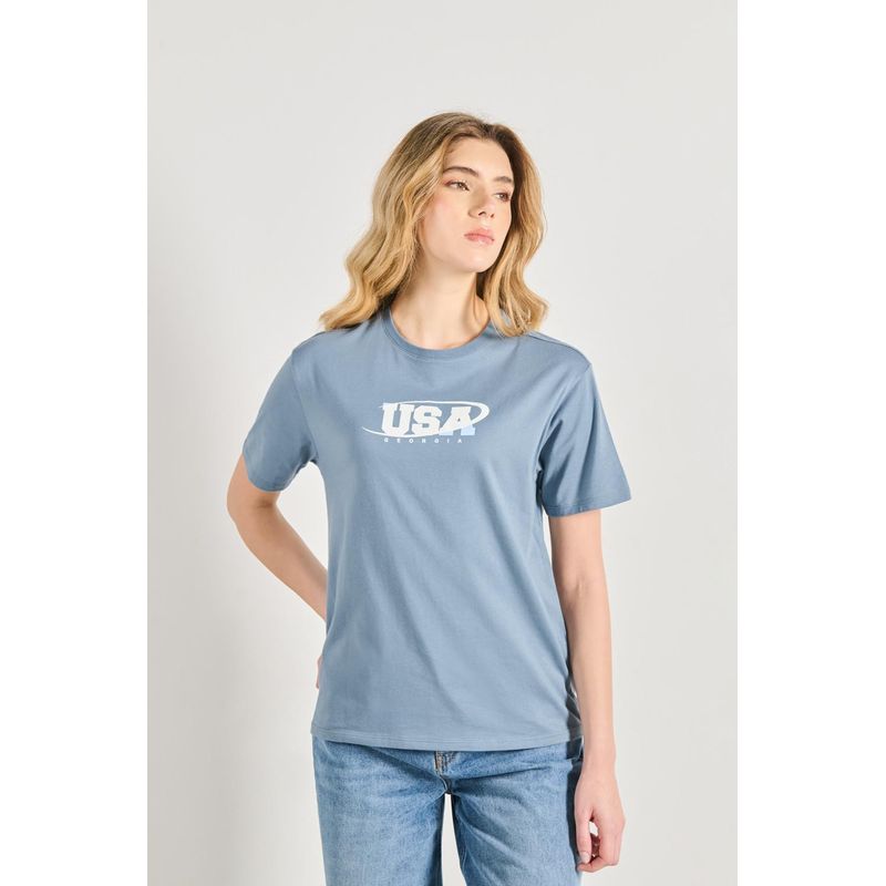 KOAJ - KOAJ Camiseta cuello redondo azul para mujer, confeccionada en MUJER