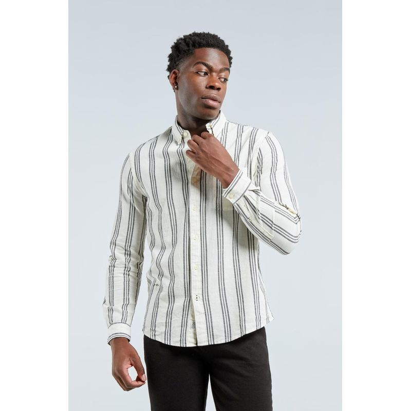 KOAJ - KOAJ Camisa manga larga unicolor a rayas con bordado minimalis HOMBRE