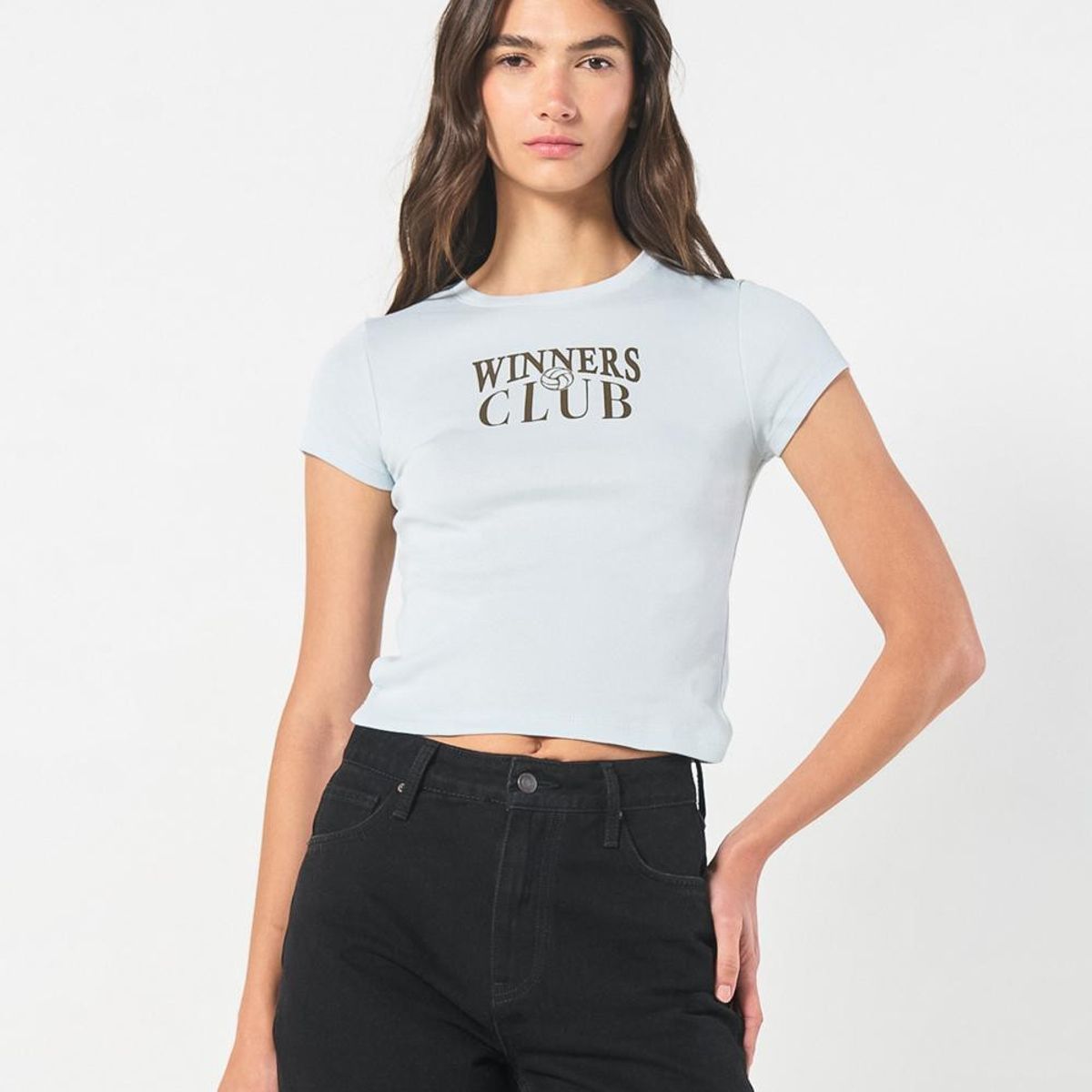 KOAJ - KOAJ Camiseta azul clara en rib manga corta con diseño coll Mujer