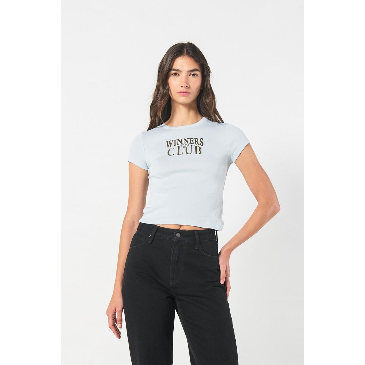 KOAJ - KOAJ Camiseta azul clara en rib manga corta con diseño coll Mujer