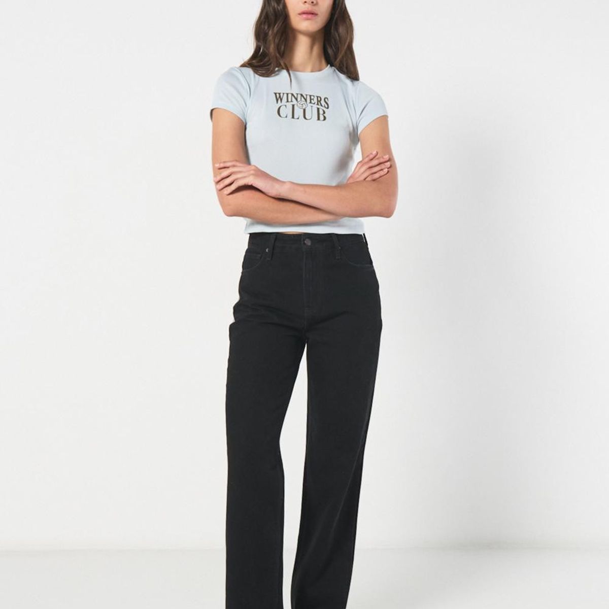 KOAJ - KOAJ Camiseta azul clara en rib manga corta con diseño coll Mujer