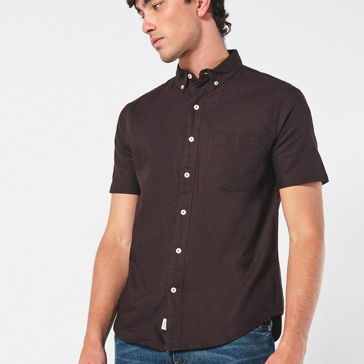 KOAJ - KOAJ Camisa unicolor en algodón con manga corta y bolsillo Hombre