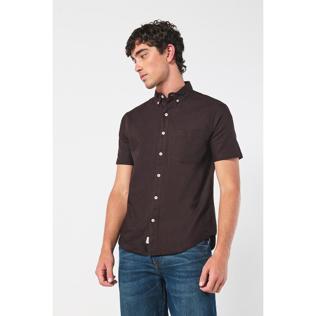 KOAJ - KOAJ Camisa unicolor en algodón con manga corta y bolsillo Hombre