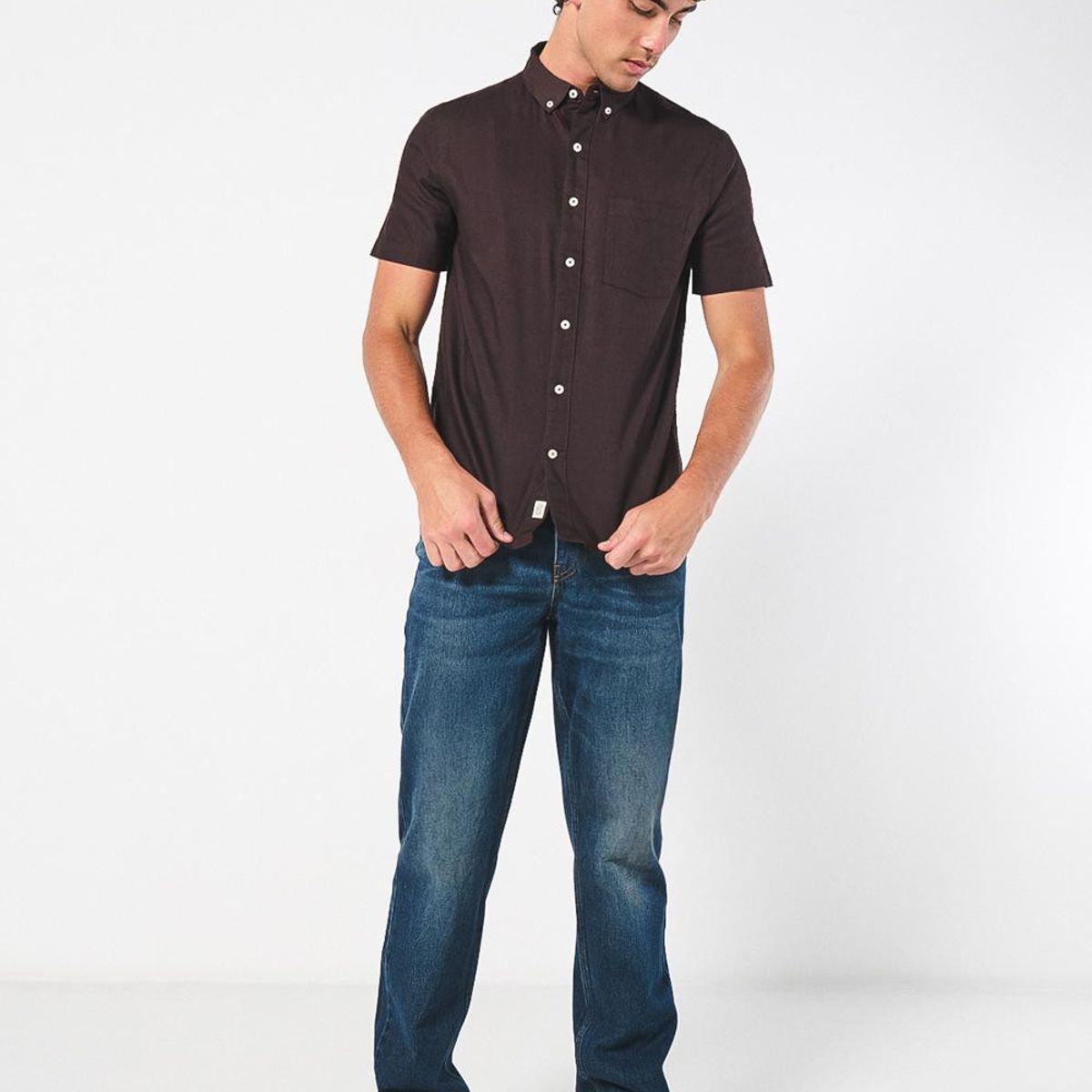 KOAJ - KOAJ Camisa unicolor en algodón con manga corta y bolsillo Hombre