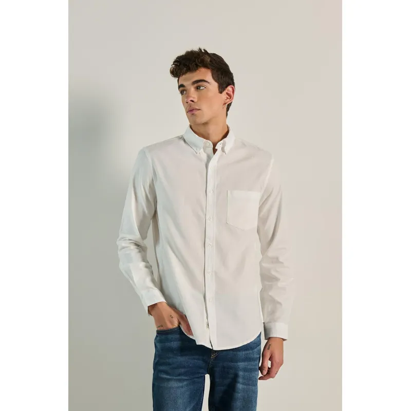 KOAJ - KOAJ Camisa unicolor con cuello button down y manga larga Hombre