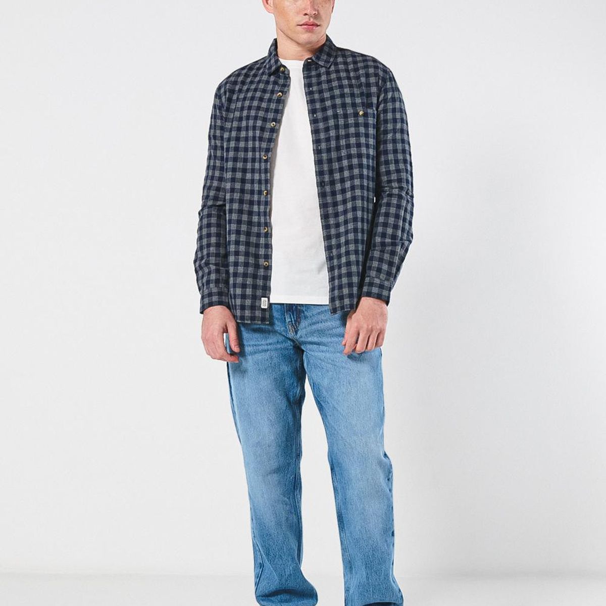 KOAJ - KOAJ Camisa unicolor manga larga con cuadros y botones Hombre