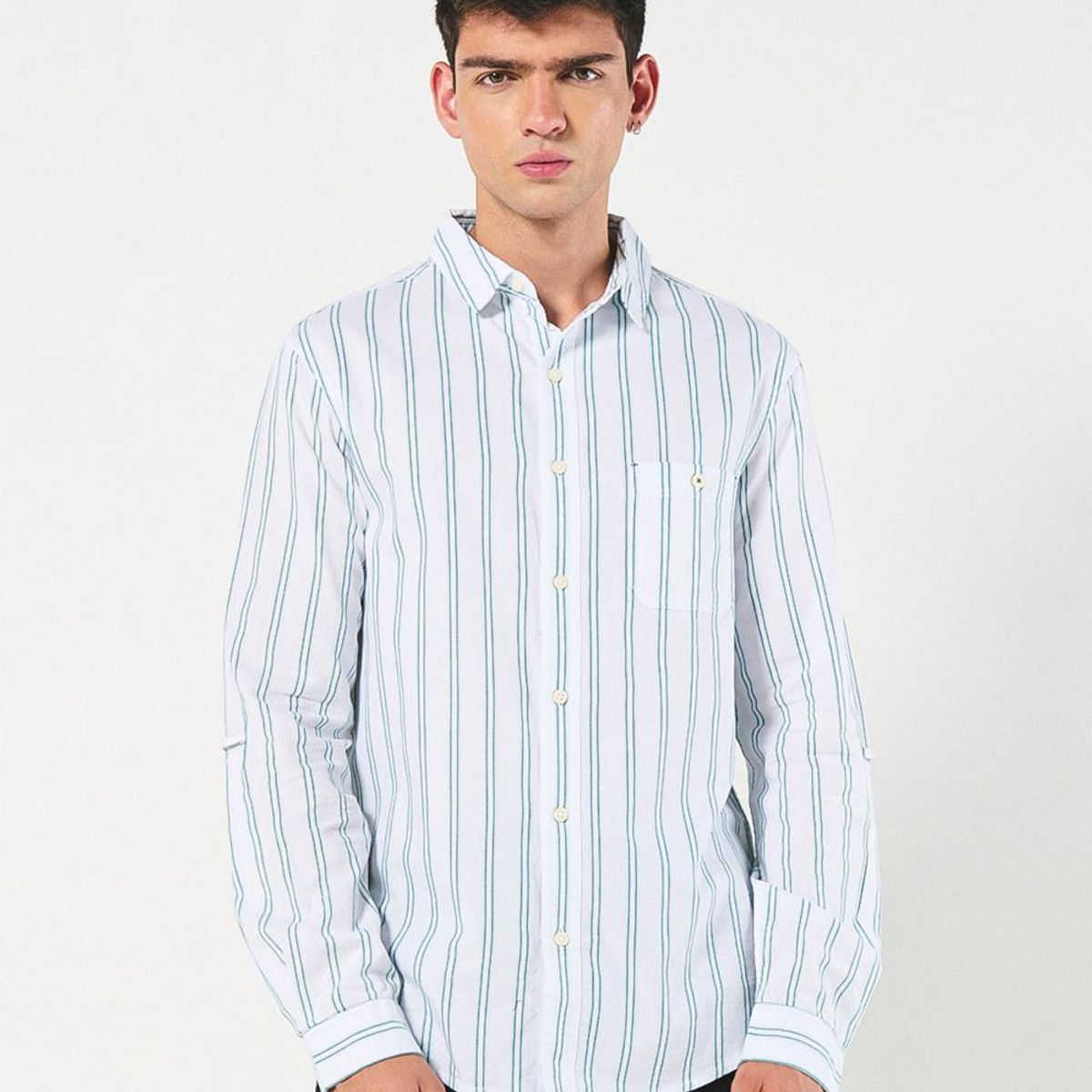 KOAJ - KOAJ Camisa crema clara a rayas en algodón con manga larga Hombre