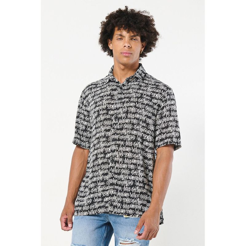 KOAJ - KOAJ Camisa estampada unicolor con manga corta y cuello sport HOMBRE