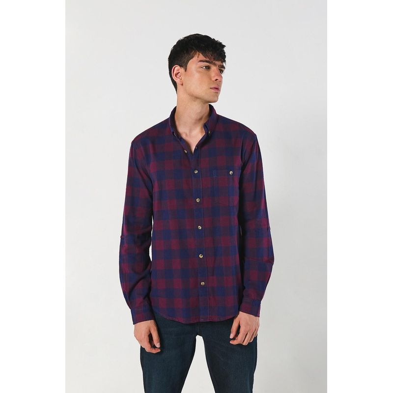 KOAJ - KOAJ Camisa cuello button down manga larga en slim fit a cuadr HOMBRE