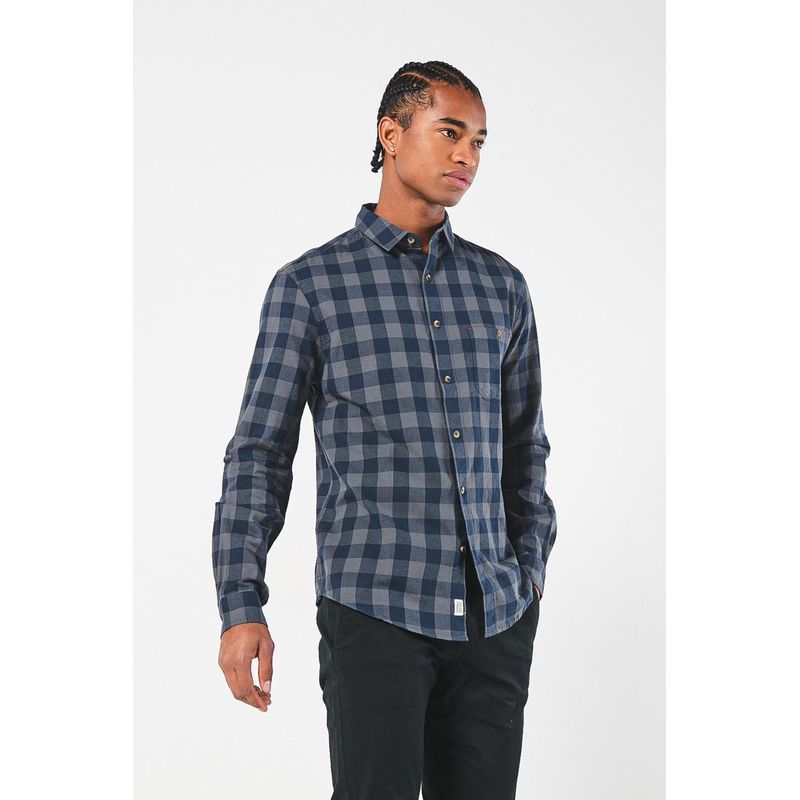 KOAJ - KOAJ Camisa cuello sport collar manga larga en slim fit, cuadr HOMBRE