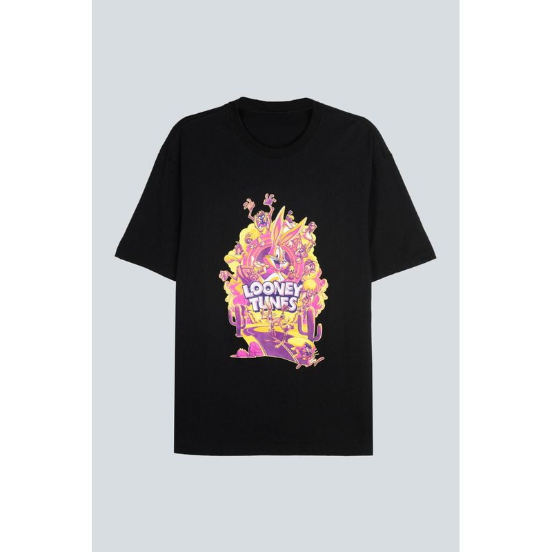 KOAJ - KOAJ Camiseta negra con diseño de Looney Tunes y cuello redond HOMBRE