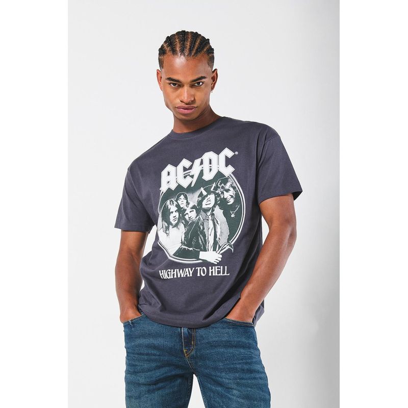 KOAJ - KOAJ Camiseta gris intensa cuello redondo con diseño de AC/DC HOMBRE