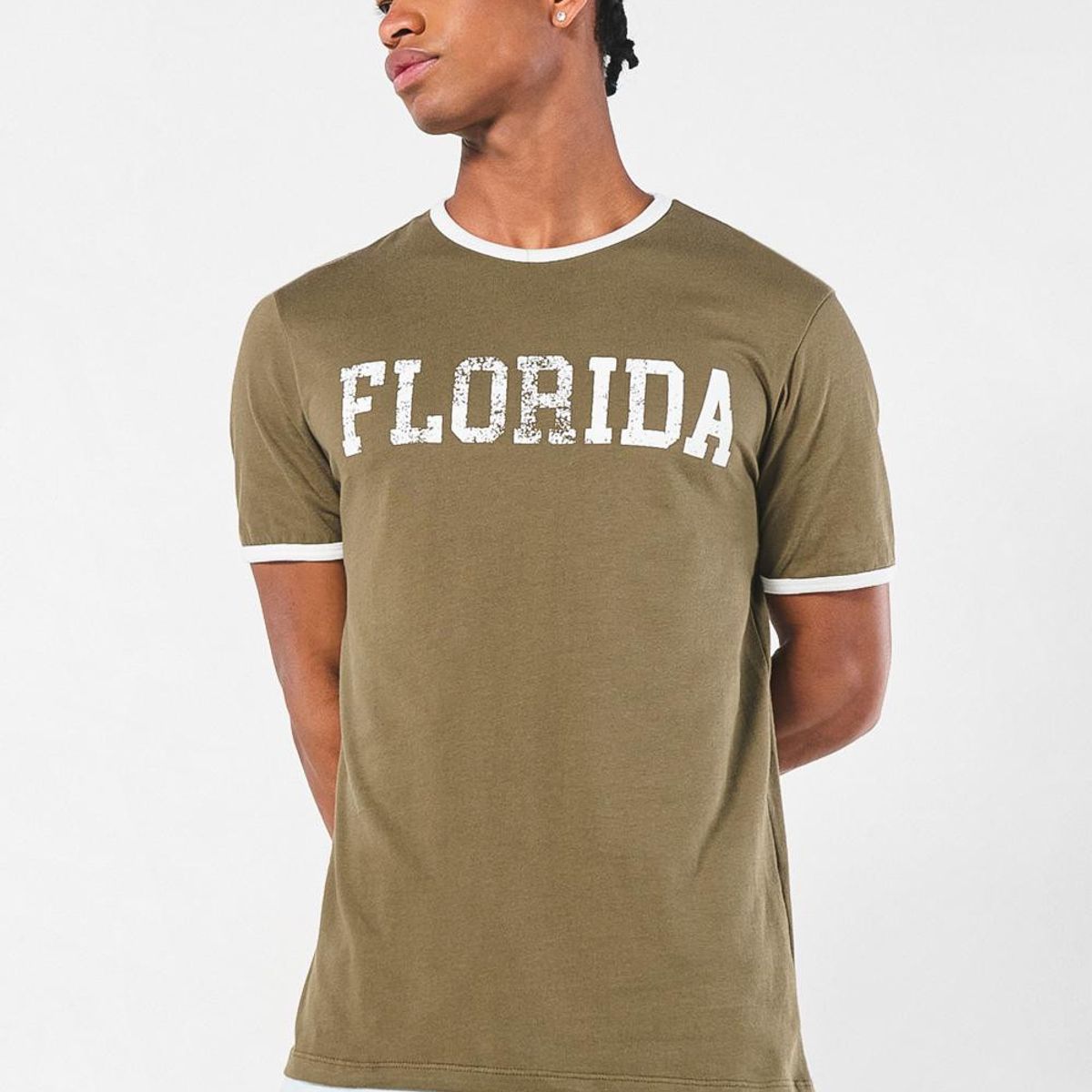 KOAJ - KOAJ Camiseta manga corta verde oscura con texto college Hombre