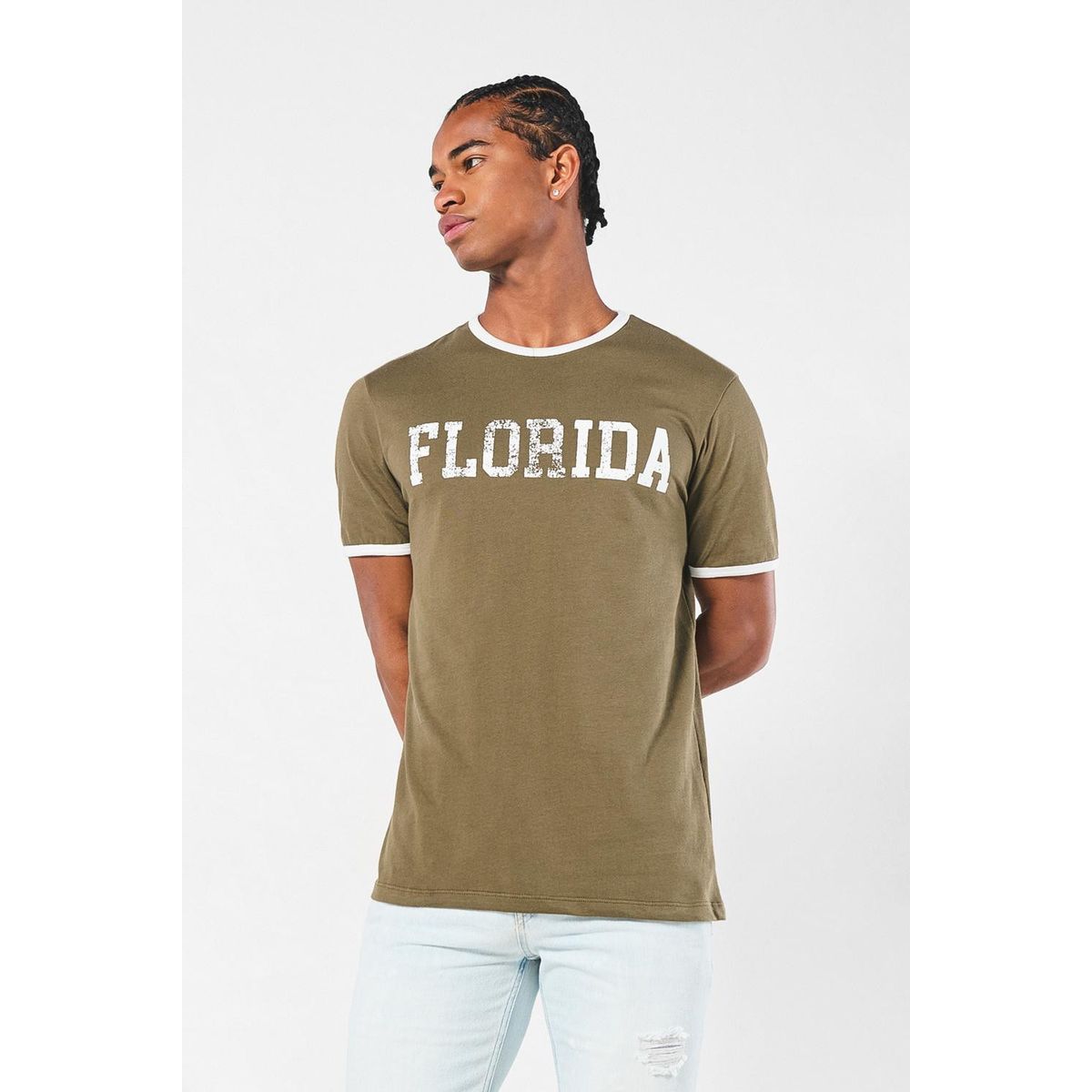 KOAJ - KOAJ Camiseta manga corta verde oscura con texto college Hombre