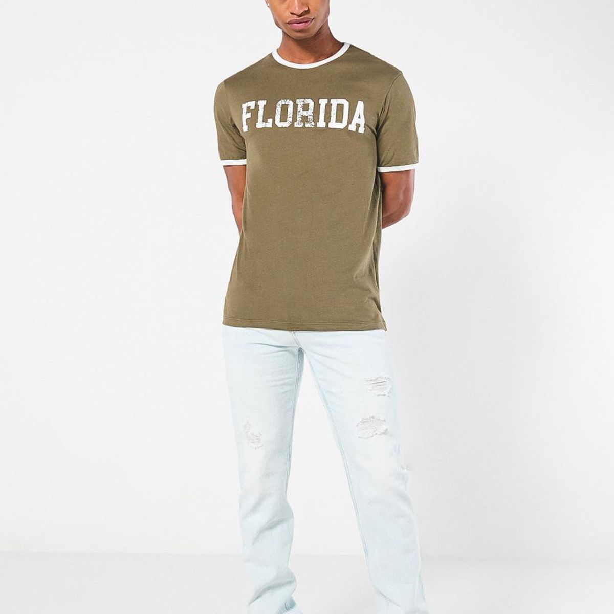 KOAJ - KOAJ Camiseta manga corta verde oscura con texto college Hombre