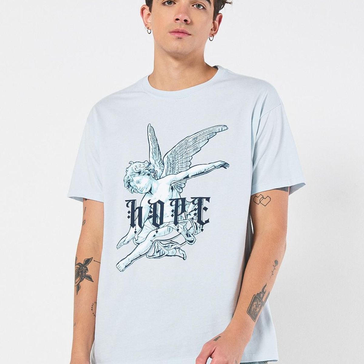 KOAJ - KOAJ Camiseta azul clara manga corta con diseño celestial Hombre