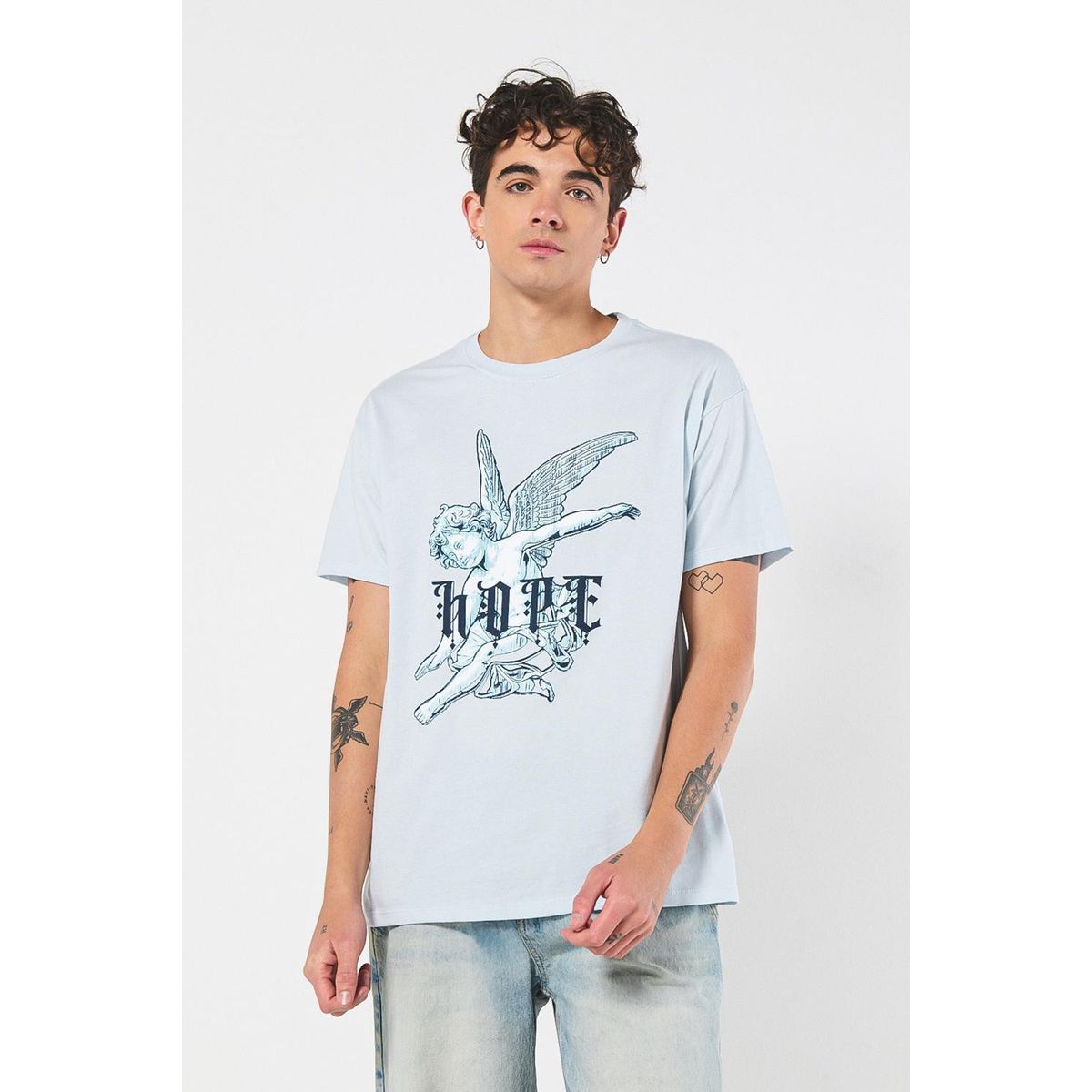 KOAJ - KOAJ Camiseta azul clara manga corta con diseño celestial Hombre