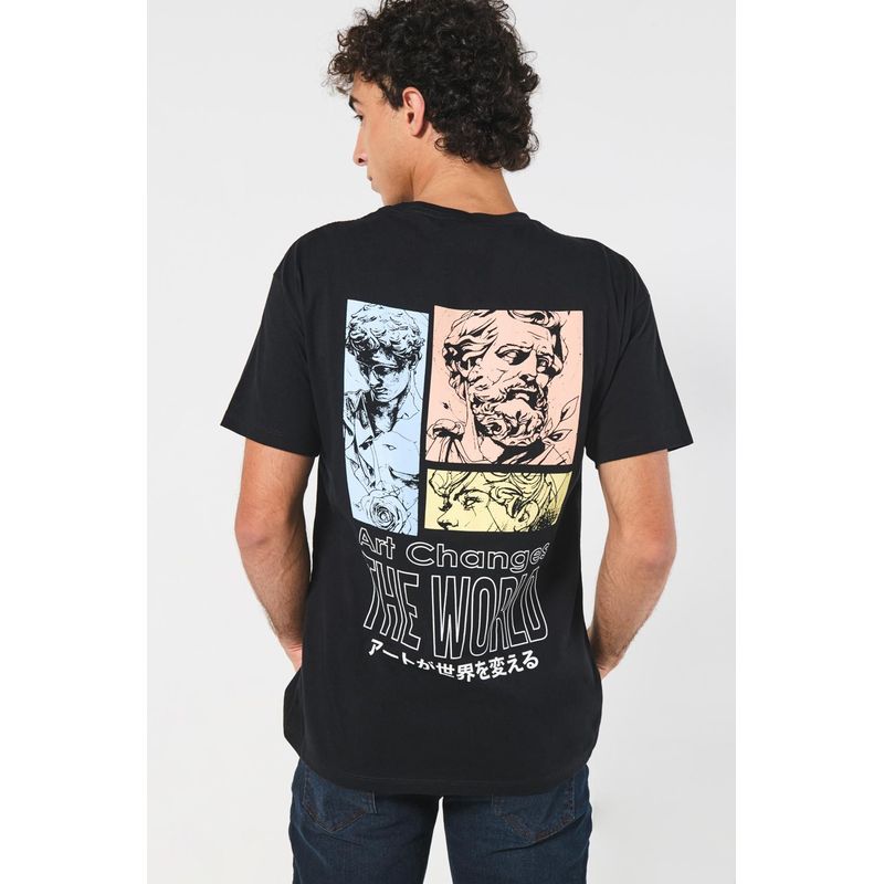 KOAJ - KOAJ Camiseta negra con cuello redondo y escultura artística HOMBRE