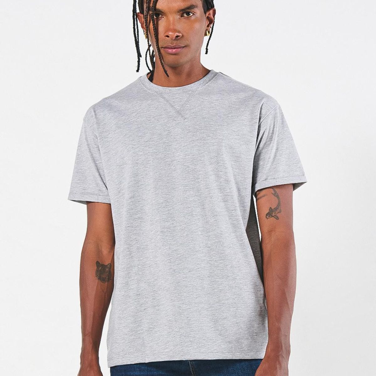 KOAJ - KOAJ Camiseta gris clara con doblez en puños y manga corta Hombre