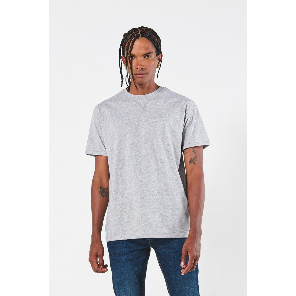 KOAJ - KOAJ Camiseta gris clara con doblez en puños y manga corta Hombre