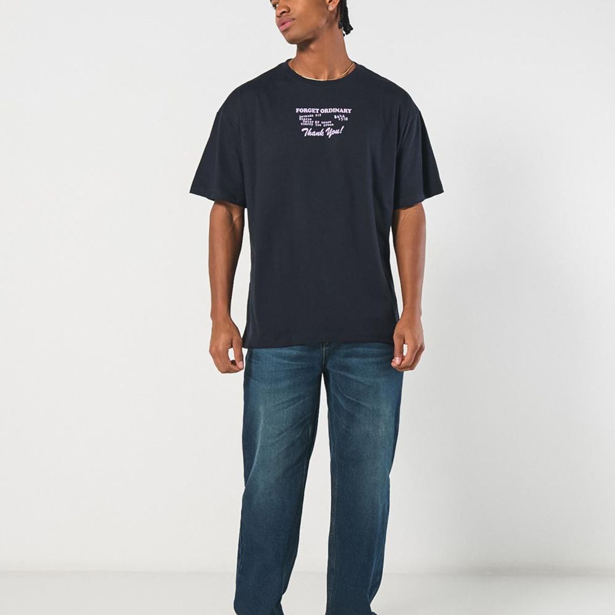 KOAJ - KOAJ Camiseta azul oversize manga corta con diseños urbanos Hombre