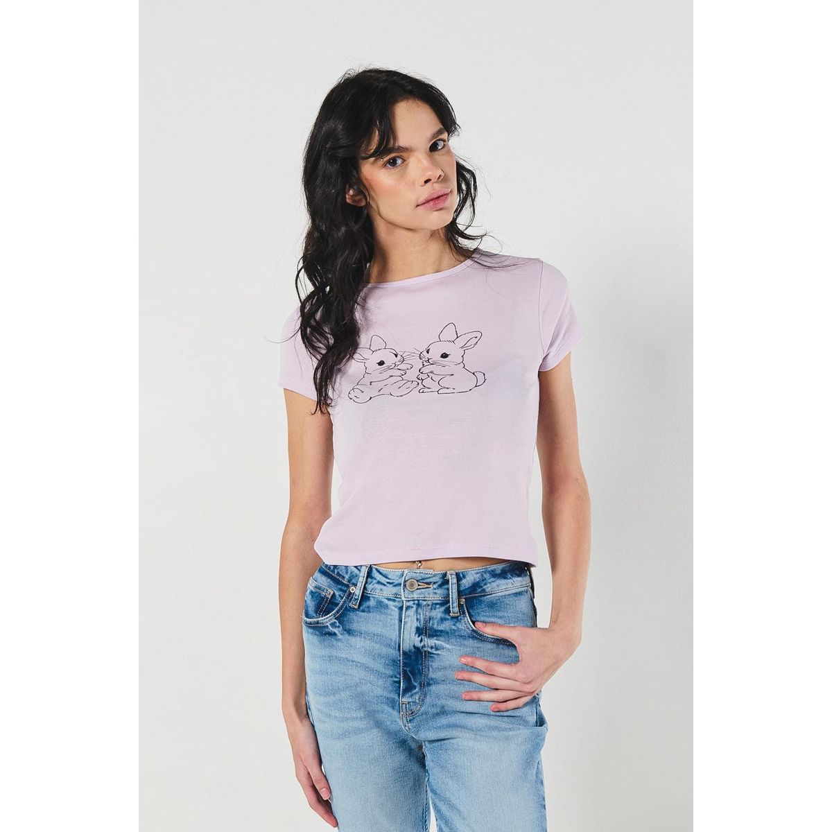 KOAJ - KOAJ Camiseta en rib unicolor manga corta con diseño coquet Hombre