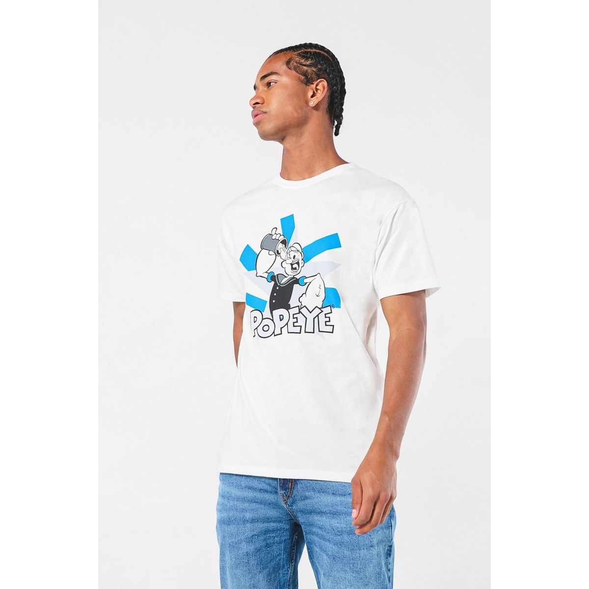 KOAJ - KOAJ Camiseta crema clara cuello redondo con diseño de Popey Hombre