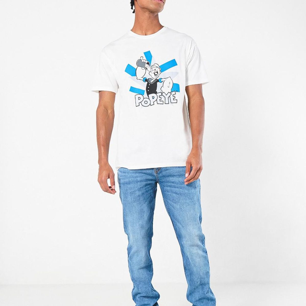 KOAJ - KOAJ Camiseta crema clara cuello redondo con diseño de Popey Hombre