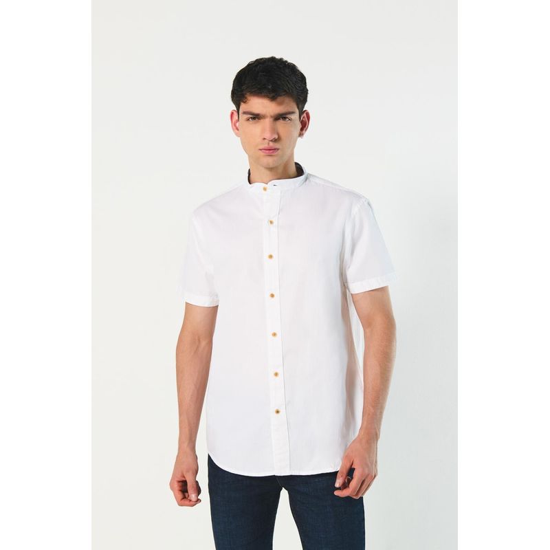 KOAJ - KOAJ Camisa cuello neru o mao, manga corta en slim fit Hombre