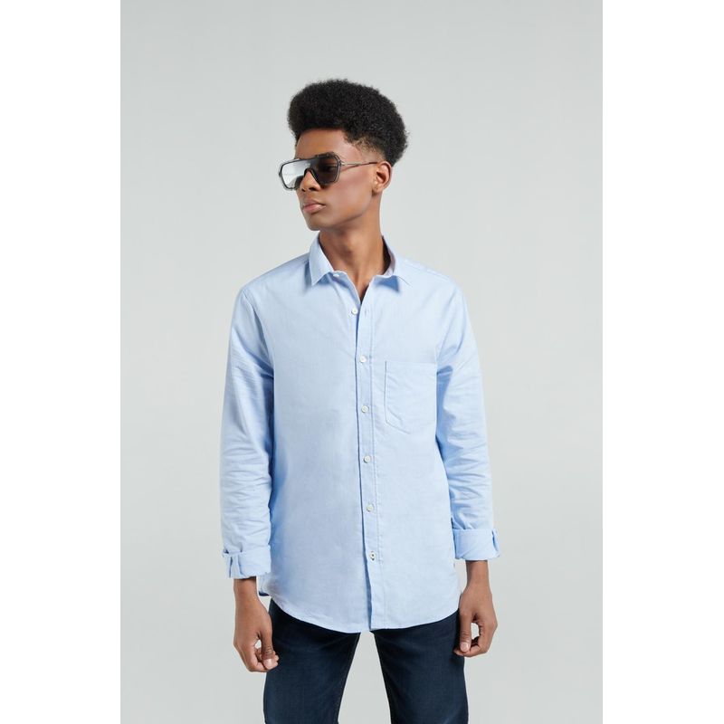 KOAJ - KOAJ Camisa azul clara con bolsillo, cuello sport collar y man HOMBRE