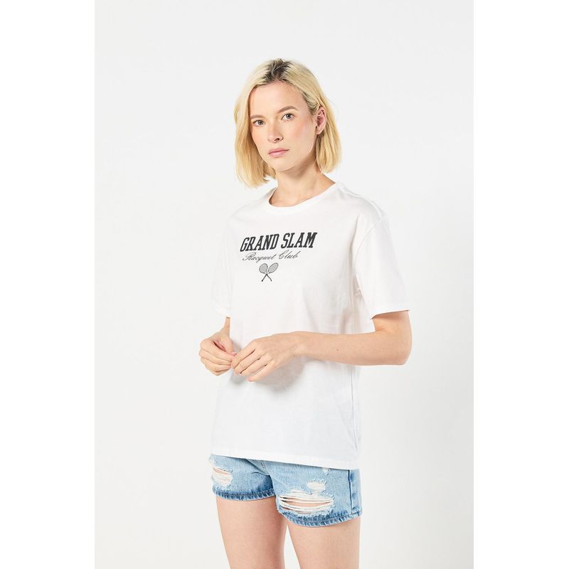 KOAJ - KOAJ Camiseta para mujer manga corta, unicolor, hombro rodado, MUJER