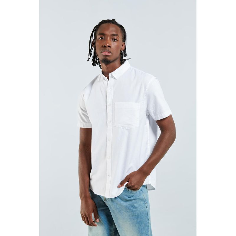 KOAJ - KOAJ Camisa en algodón unicolor con cuello sport y manga corta HOMBRE