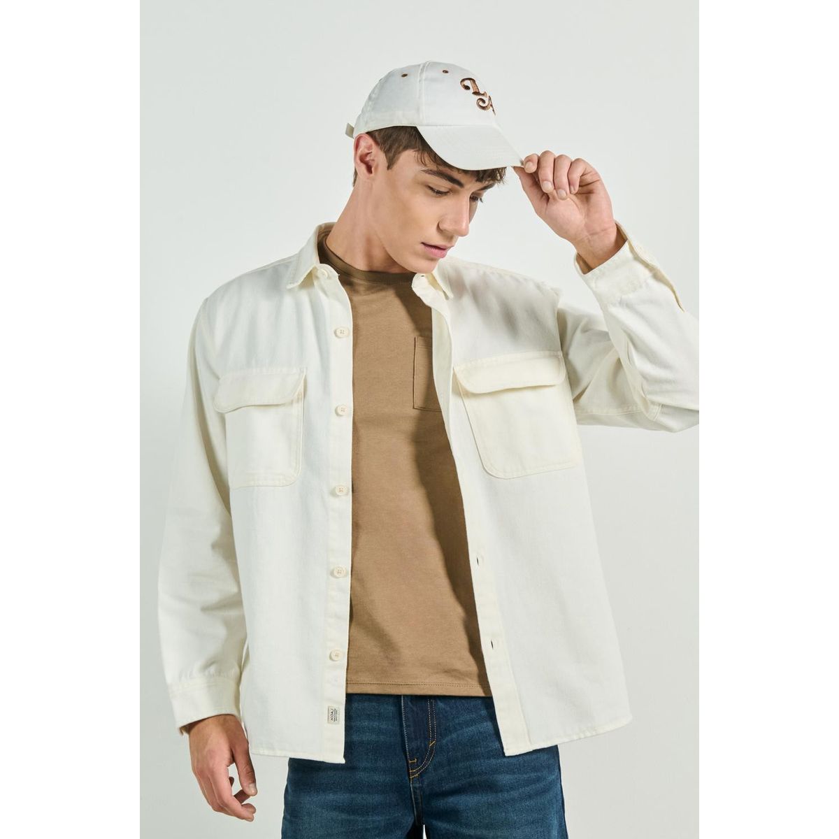 KOAJ - KOAJ Sobrecamisa unicolor con doble bolsillo y manga larga Hombre