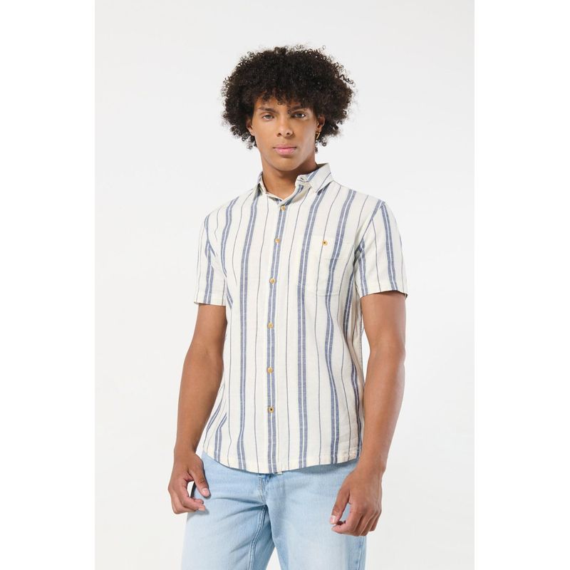 KOAJ - KOAJ Camisa a rayas con cuello sport en fit slim. HOMBRE