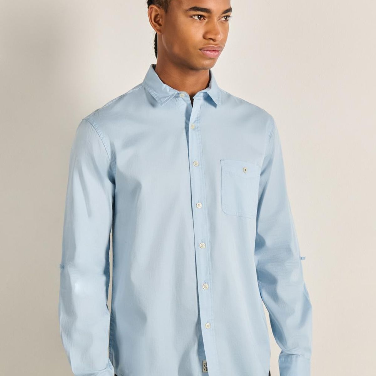 KOAJ - KOAJ Camisa manga larga unicolor con cuello sport y bolsillo Hombre