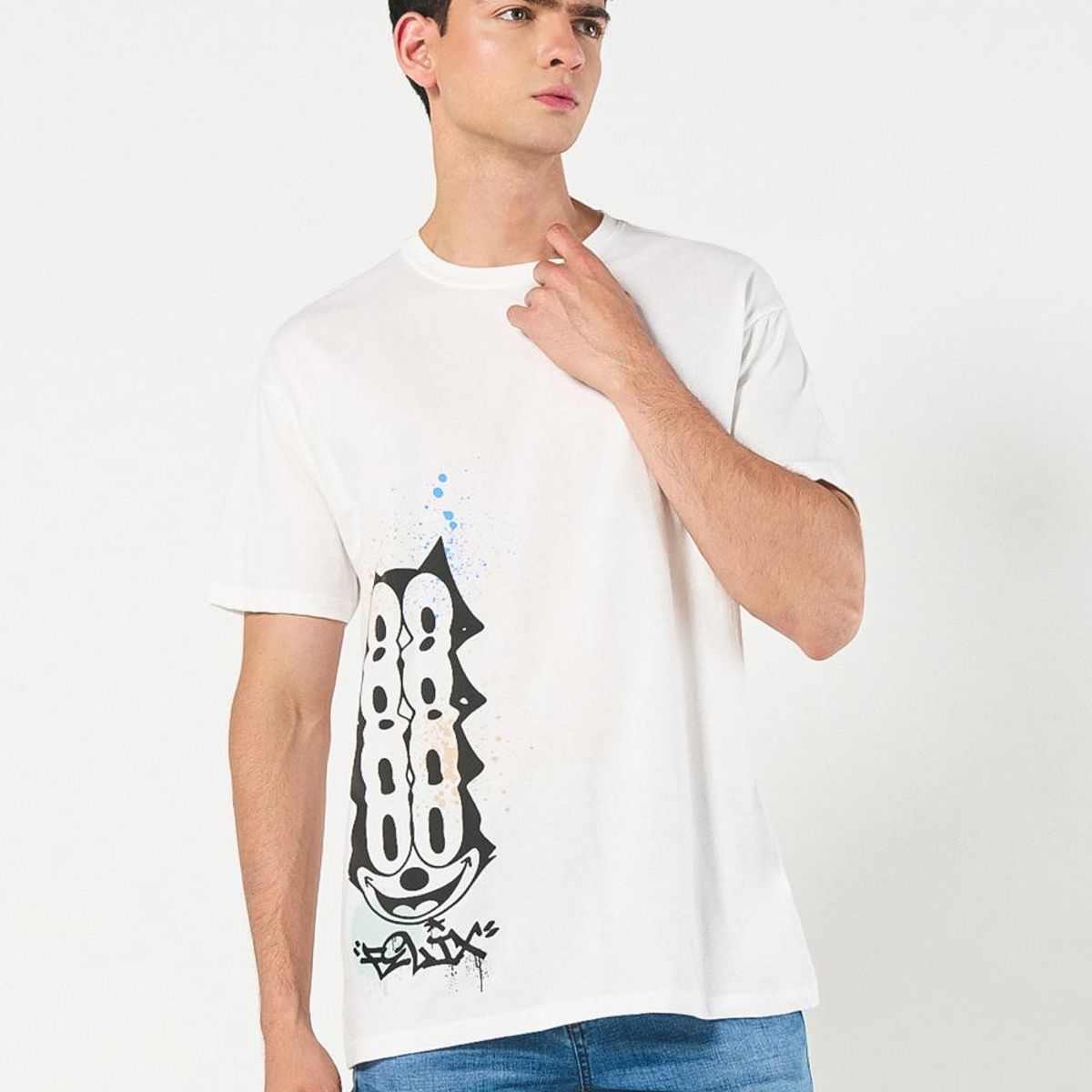 KOAJ - KOAJ Camiseta de Félix el Gato crema clara con cuello redond