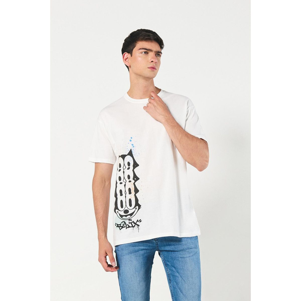 KOAJ - KOAJ Camiseta de Félix el Gato crema clara con cuello redond