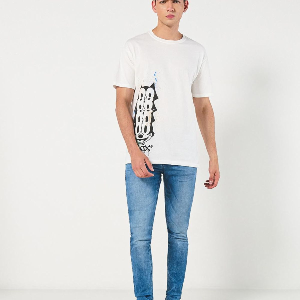 KOAJ - KOAJ Camiseta de Félix el Gato crema clara con cuello redond