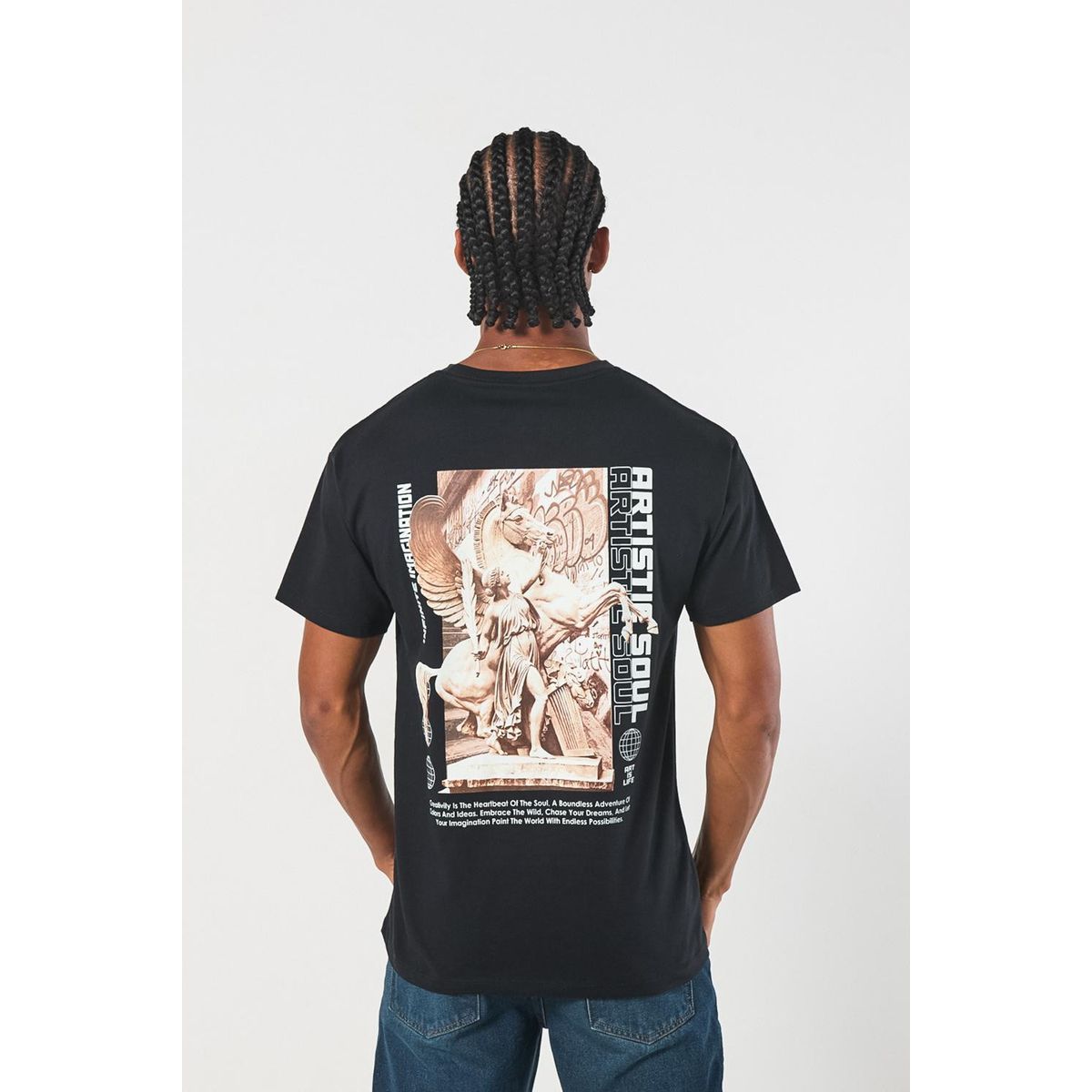 KOAJ - KOAJ Camiseta manga corta unicolor con estampado en frente y Hombre