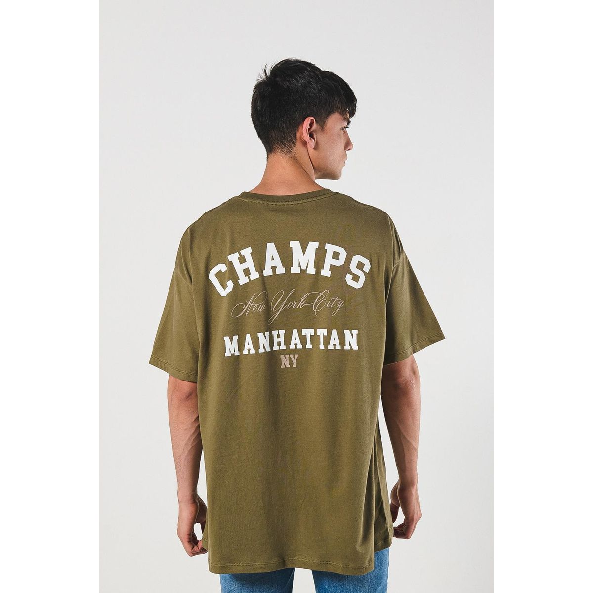 KOAJ - KOAJ Camiseta verde oscura oversize college manga corta Hombre