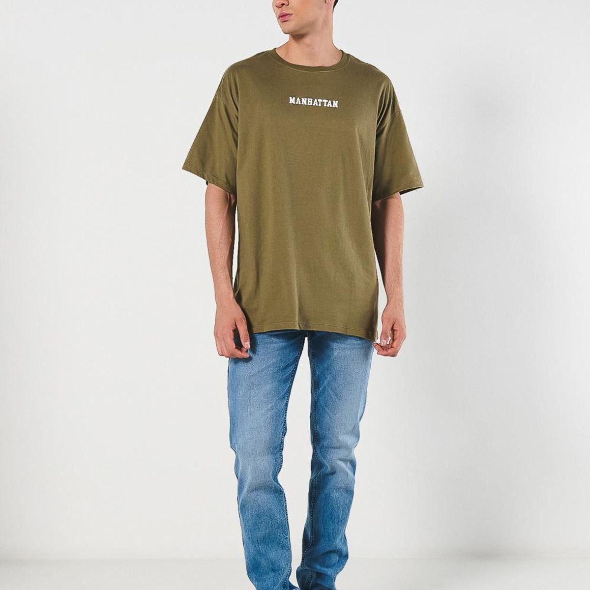 KOAJ - KOAJ Camiseta verde oscura oversize college manga corta Hombre