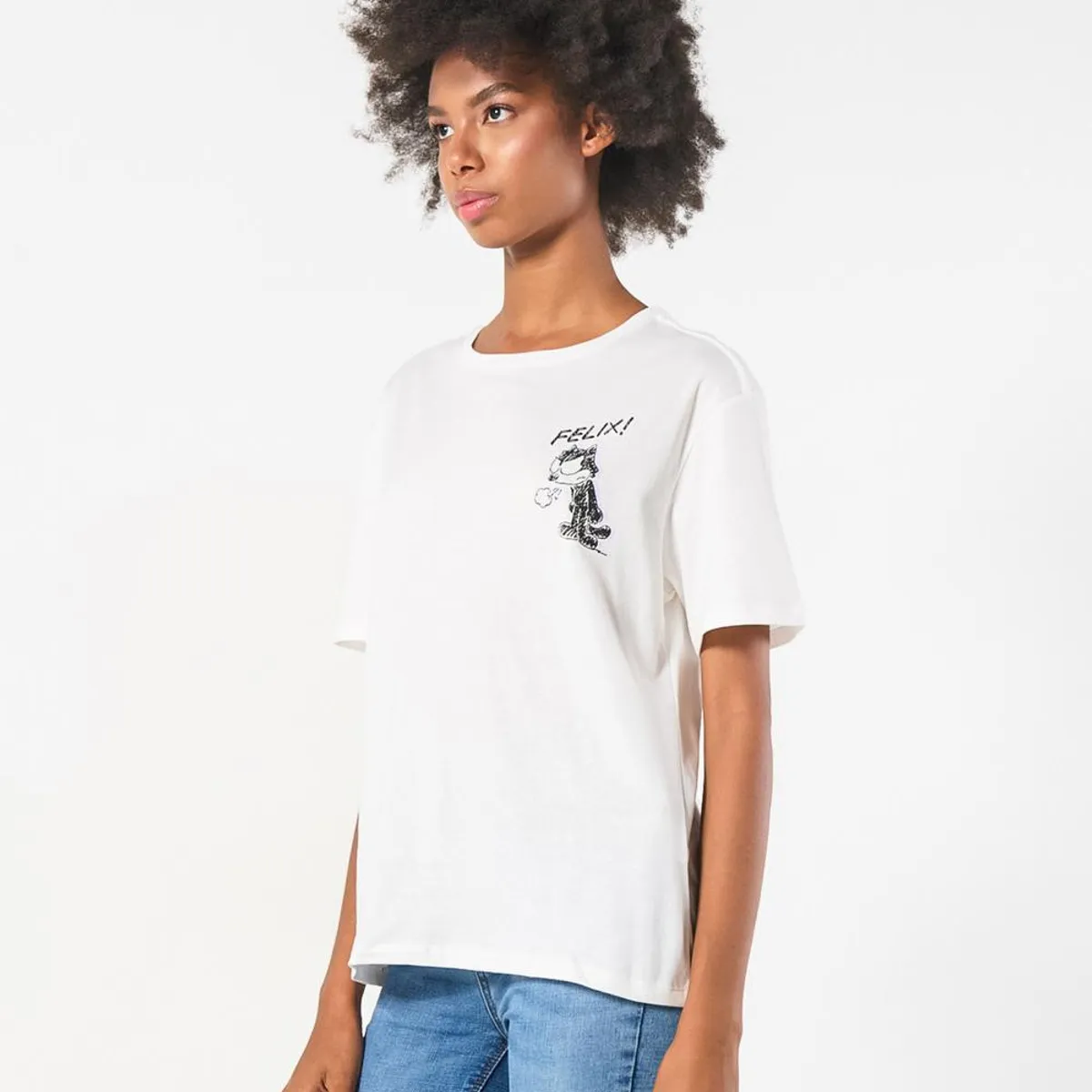 KOAJ - KOAJ Camiseta crema de Félix el Gato con manga corta en alg Mujer