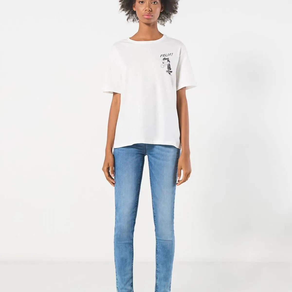 KOAJ - KOAJ Camiseta crema de Félix el Gato con manga corta en alg Mujer