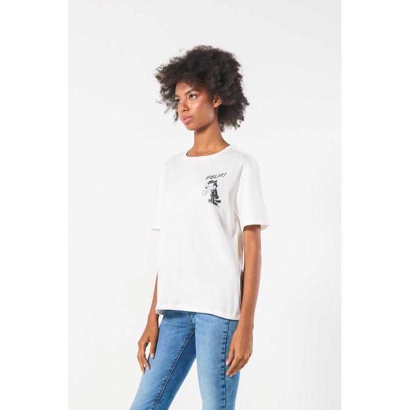 KOAJ - KOAJ Camiseta unicolor para mujer manga corta estampada en fre MUJER