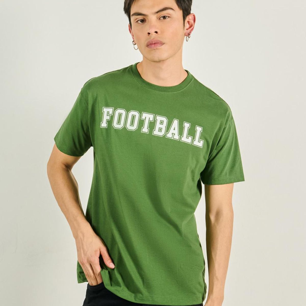 KOAJ - KOAJ Camiseta manga corta unicolor con estampado en frente e Hombre