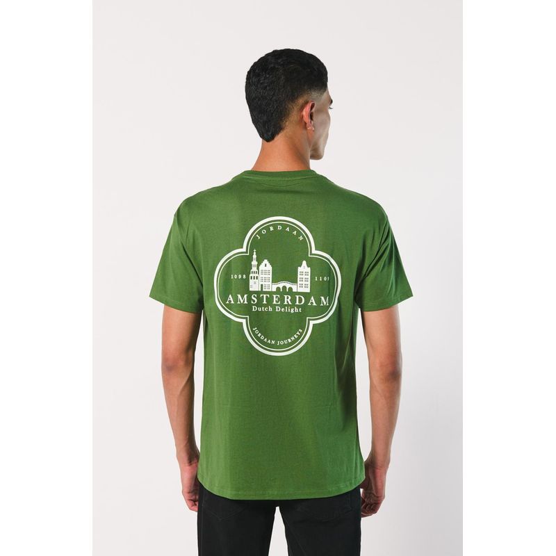 KOAJ - KOAJ Camiseta verde manga corta con arte college en espalda HOMBRE