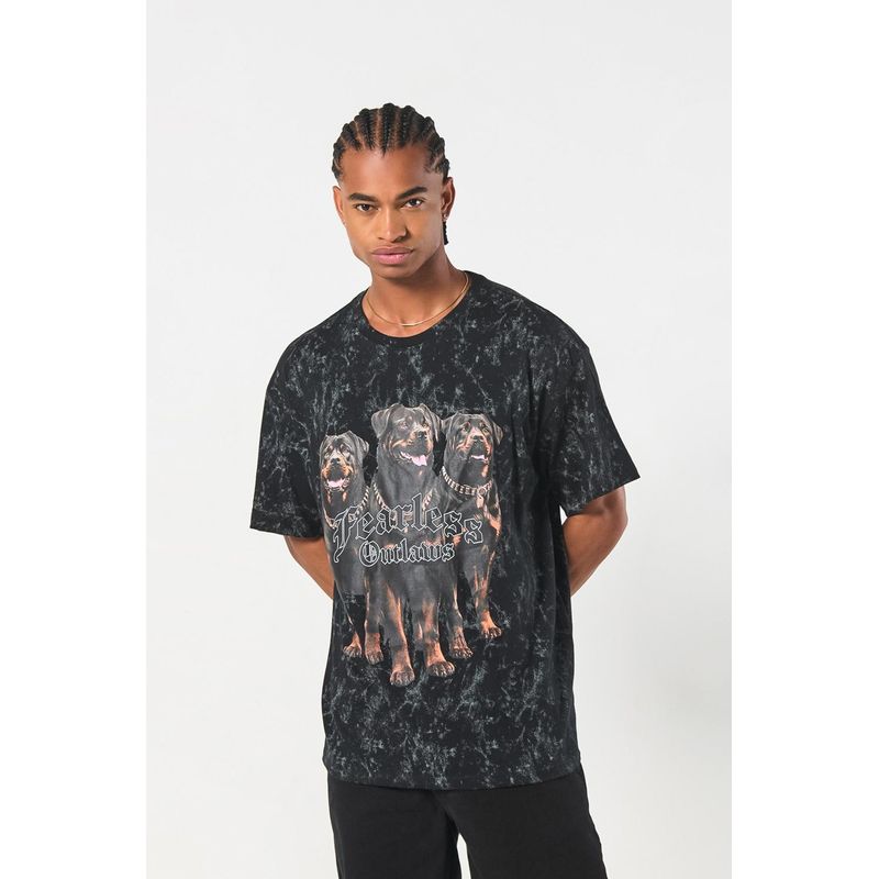 KOAJ - KOAJ Camiseta unicolor oversize con arte de perros y manga cor HOMBRE