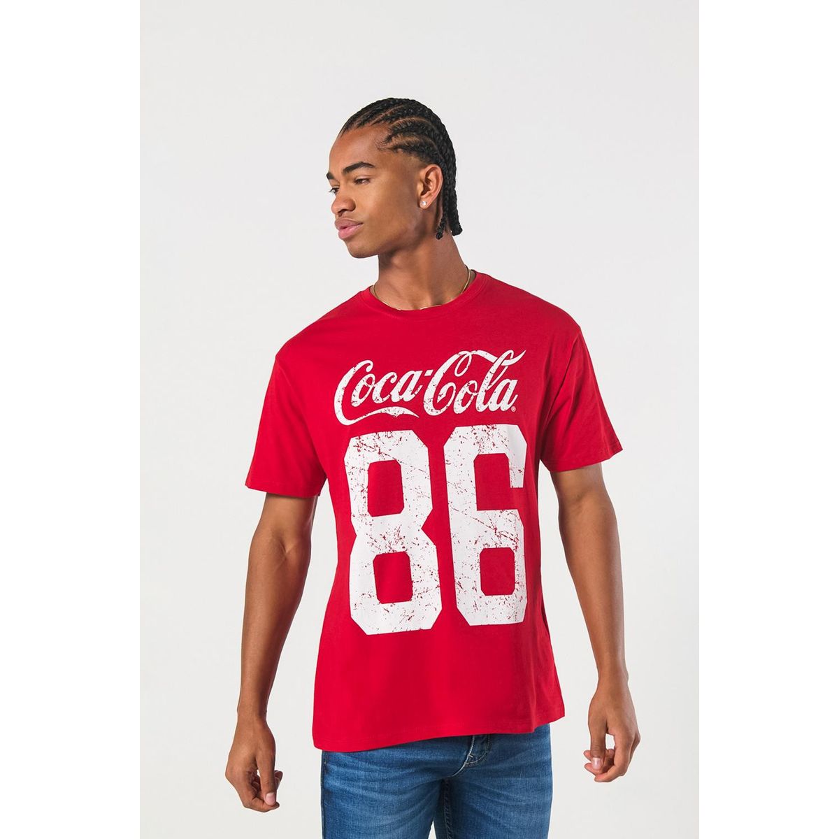 KOAJ - KOAJ Camiseta manga corta roja con arte blanco de Coca-Cola Hombre