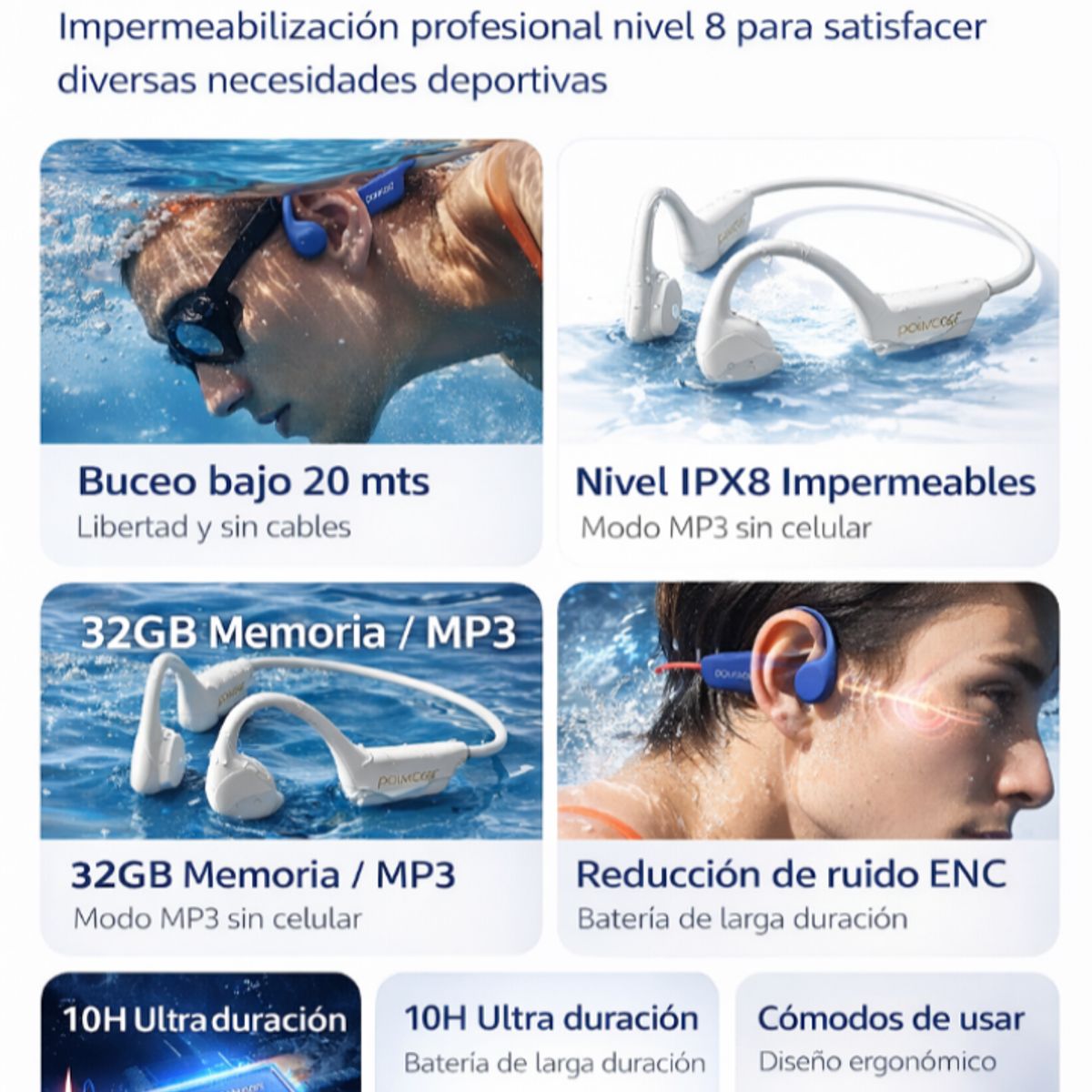 GENERICO - Audifonos sumergibles x7 con memoria interna de 32 gb ipx8